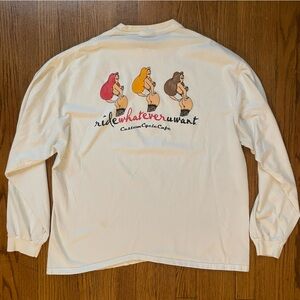 Vintage Custom Cycle Cafe Biker Bikini Babe White Long Sleeve T-shirt